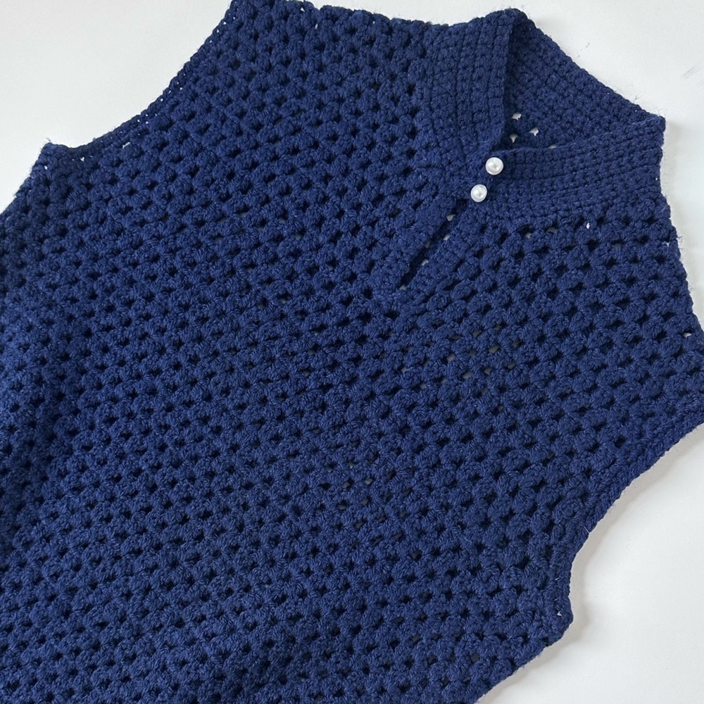 [SOLD] HAND-KNITTED Mock Turtleneck Sleeveless Sweater Dress / Sweater Vest - Picture 4 of 12